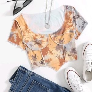 EZwear tie dye asymmetrical hem crop top XL